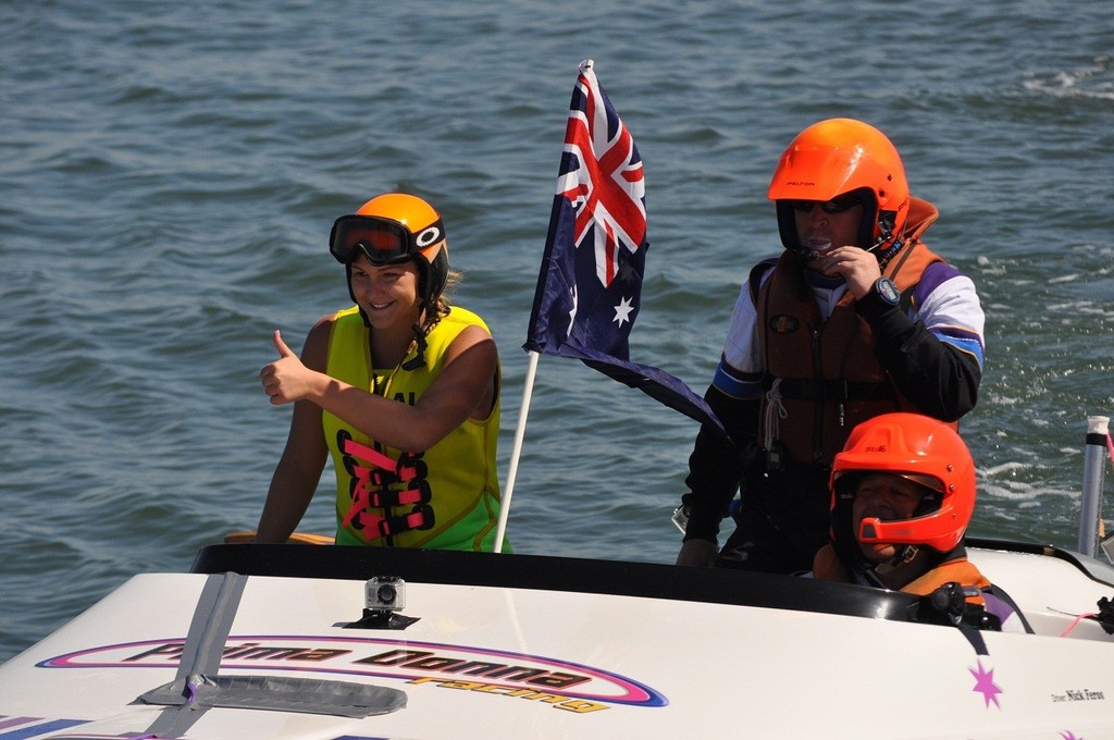 Sydney’s Kelsey Feros gives the thumbs up after winning the Junior Girls World championship. - world water ski race titles © Derek Mountney